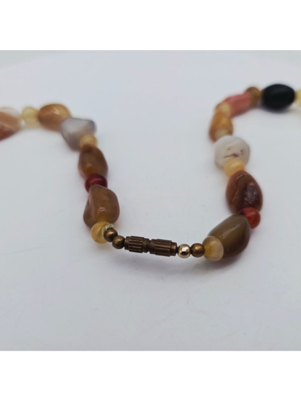 Natural Polished Gemstone Beaded Necklace With Barrel Clasp 22" - Picture 5 of 5